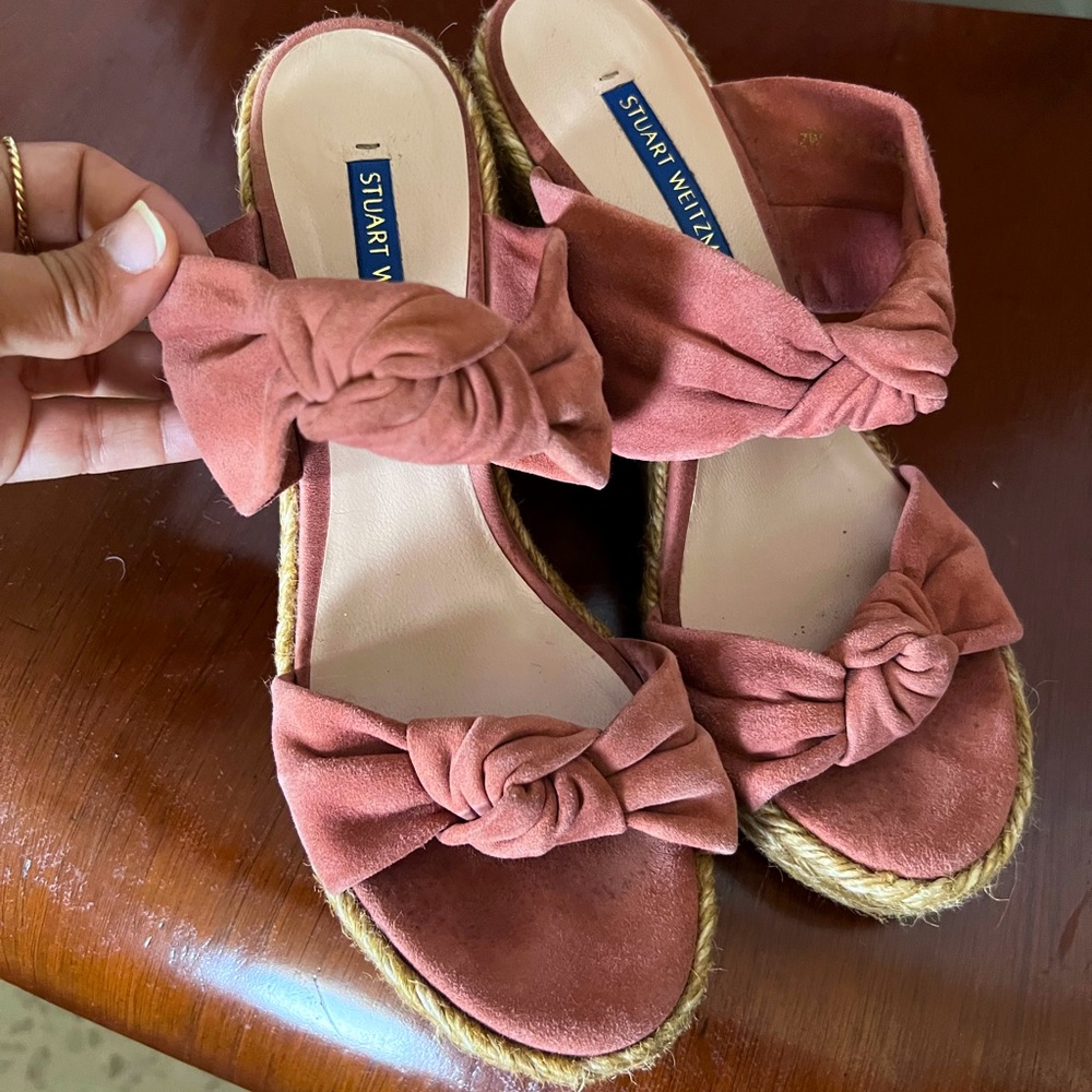 Stuart Weitzman Open Toe Suede Platform With Knot… - image 1